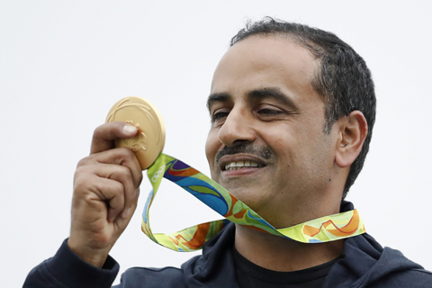 Fehaid Aldeehani, an athlete from Kuwait representing the Olympic Refugee Team won a gold medal in the mens double  trap event at the Rio Olympics in 2016.