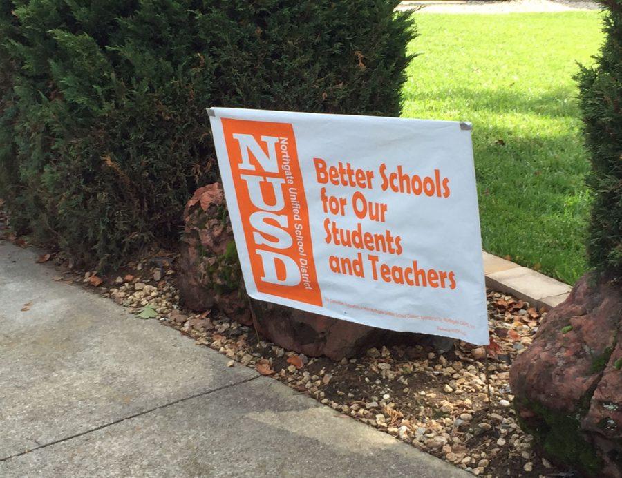 A Walnut Creek household shows their support for the new school district with an NUSD sign.