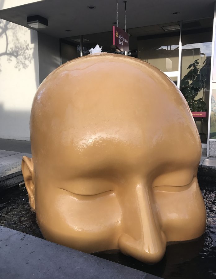 Fountain Head, made by artist Seyed Alavi, is found between Wells Fargo Bank and Mechanics Bank downtown.