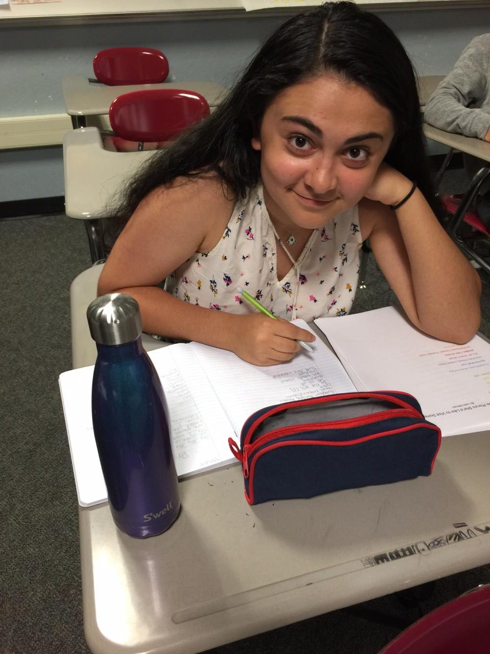 Freshman Leila Okhravi looks forward to a better method for filling her water bottle.