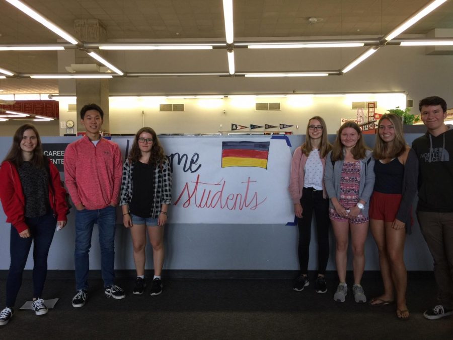 German students tour campus as part of an exchange.