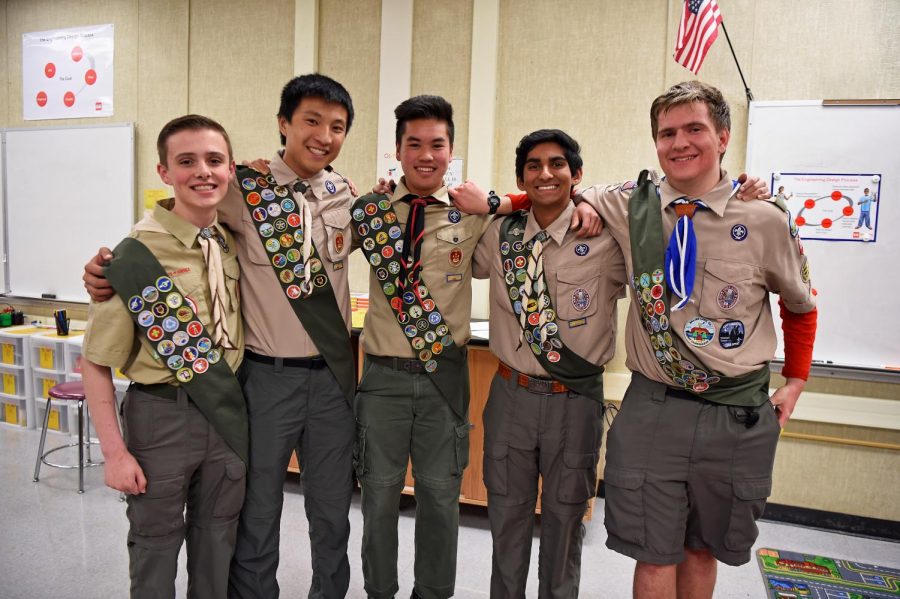 Junior Cameron Paloutzian, senior Brendan Thio, senior Jonathan Louis, junior Rohith Moolakatt and junior Connor Akers are new Eagle Scouts in Troop 810.