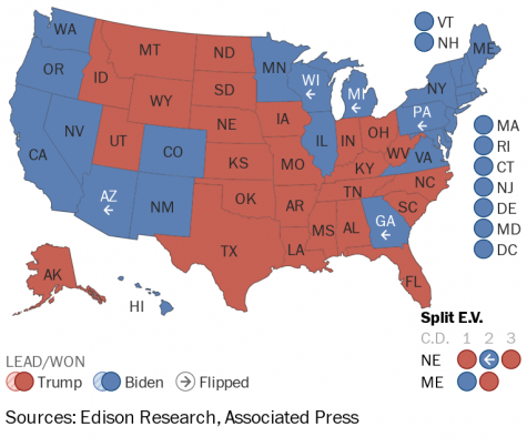 Controversy abounds over the use of the electoral college as well as the alternative in deciding presidential elections. This map of the 2020 presidential election results shows in red the states whose electoral votes went to incumbent Republican candidate President Donald Trump and  states in blue whose votes went to  challenger and former Vice President Joe Biden.  At 306 to 232, Biden became the 46th president.