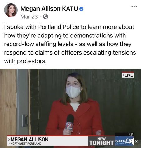 2011 graduate Megan Allison, now a reporter for KATU TV in Portland, meets March 10 with staff of the Northgate Sentinel, where she was a reporter, to share her experiences as a professional television journalist.