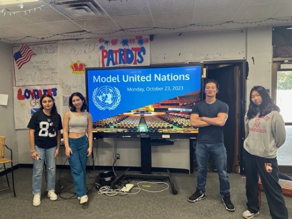 Members of Model United Nations expect to compete in several competitions this year. Club leaders from left are junior Sophie Mitchell, the organizations president, senior Ryan Thai, the vice president, and juniors Panteha Bazyar and Kathleen Shang, the co-secretary treasurers.  
