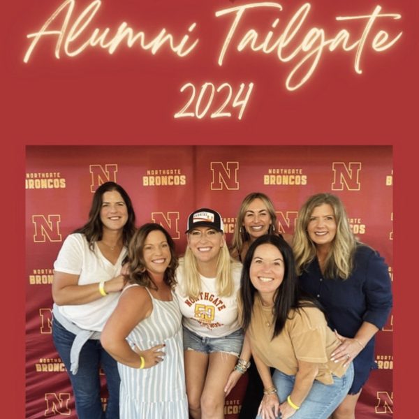 Class of 1997 alumni, left to right, Hillary Yeend, Amy LaSala, Meg Honey, who is now a teacher at Northgate, Melissa Freas, Heather Maddox and Alix Allocco assembled their friend group to attend the 50th year celebration at Northgate.