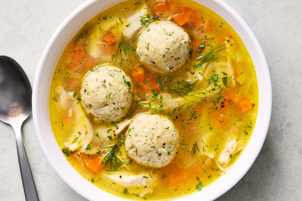 Matza ball soup, which is like a dumpling, is a part of a traditional Passover seder meal in which foods hold symbolic meaning.